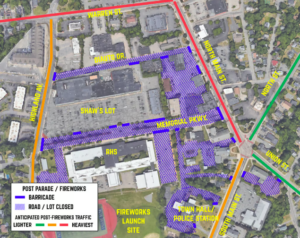 Map outlining the 4th of July parade route.